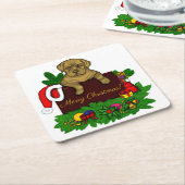 クリスマス子犬 スクエアペーパーコースター (アングル)