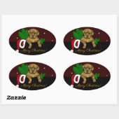 クリスマス子犬 楕円形シール (シート)