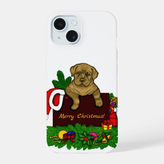 クリスマス子犬 iPhone 15ケース (裏面)