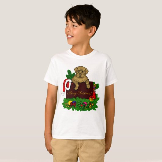クリスマス子犬 Tシャツ (正面フル)