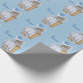 クリスマス子猫とブルーサンタハットパーソナライズされた ラッピングペーパー (角)