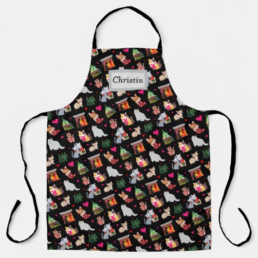 クリスマス子猫ウィンターキャッツホリデーエプロン エプロン (正面)