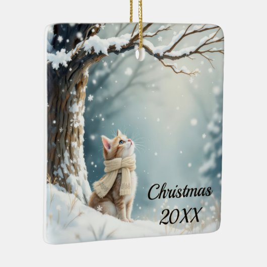 クリスマス子猫ウォッチングスノーフレーク セラミックオーナメント (右)