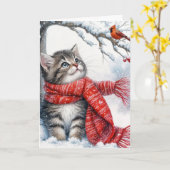 クリスマス子猫ウォッチング（鳥）ショウジョウコウカンチョウ カード (黄色い花)