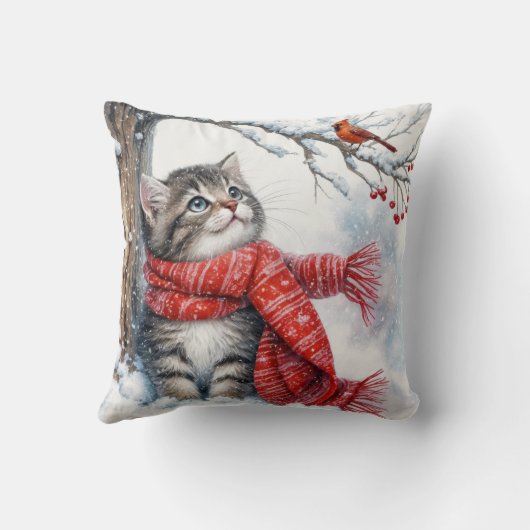 クリスマス子猫ウォッチング(鳥)ショウジョウコウカンチョウ クッション (裏面)