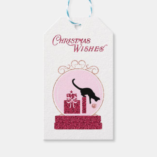 クリスマス子猫ピンクスノーグローブホリデー ギフトタグ