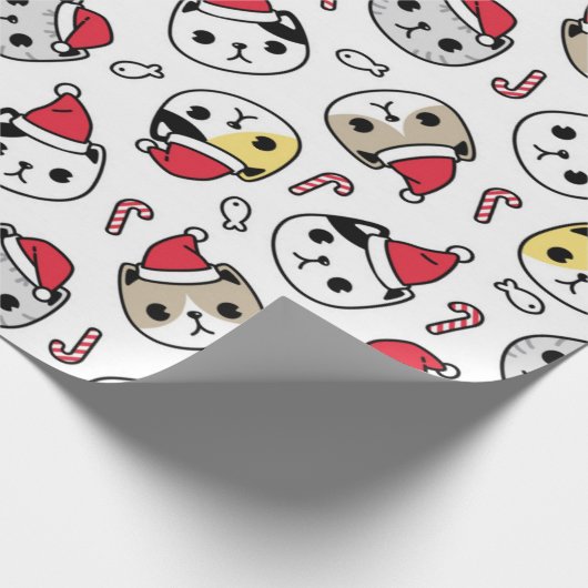 クリスマス子猫及びキャンディキャンズパターン ラッピングペーパー (角)