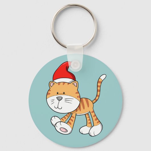 クリスマス子猫「ギズモ」ボタンのキーチェーン キーホルダー (正面)
