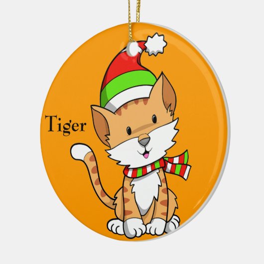 クリスマス子猫「タイガー」オーナメント セラミックオーナメント (左)