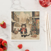 クリスマス子猫、雪の日 スタンダードランチョンナプキン (インサイチュ)