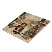 クリスマス子猫、雪の日 タイル (側面)