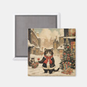 クリスマス子猫、雪の日 マグネット (正面/裏面)