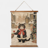 クリスマス子猫、雪の日 吊り下げ型タペストリー (正面)