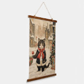 クリスマス子猫、雪の日 吊り下げ型タペストリー (傾斜あり)