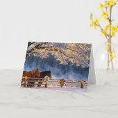 クリスマス季節のごあいさつカントリーウマ カード (黄色い花)