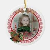 クリスマス孫ポートレートインリース セラミックオーナメント (正面)
