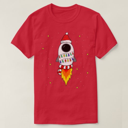 クリスマス宇宙ロケットサンタ宇宙メードギフト Tシャツ (デザイン正面)