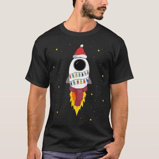 クリスマス宇宙ロケットパジャマトップサンタ宇宙 Tシャツ (正面)