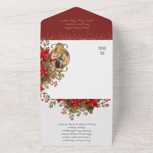 クリスマス宗教写真イエズスマリーヴィンテージ    オールインワン招待状 (外側)