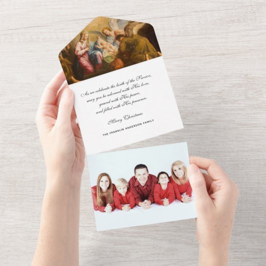 クリスマス宗教写真イエズスマリーヴィンテージ    オールインワン招待状 (貼ってはがせる)