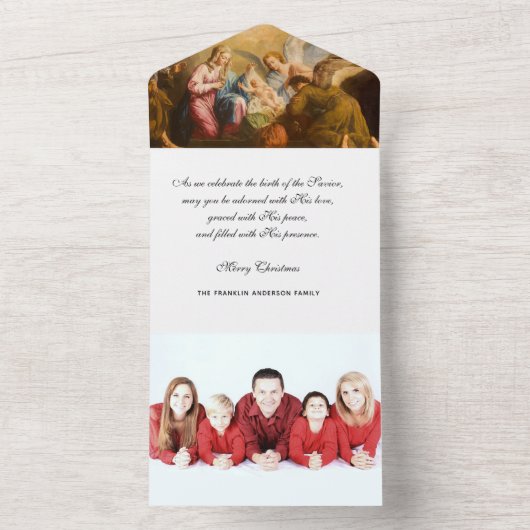 クリスマス宗教写真イエズスマリーヴィンテージ    オールインワン招待状 (内側)
