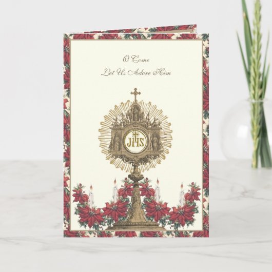 クリスマス宗教的なポインセタスイエスキャンドル シーズンカード (正面)