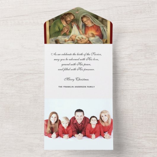クリスマス宗教的な写真ヴァージンメアリー・イエス・エンジェルス オールインワン招待状 (内側)