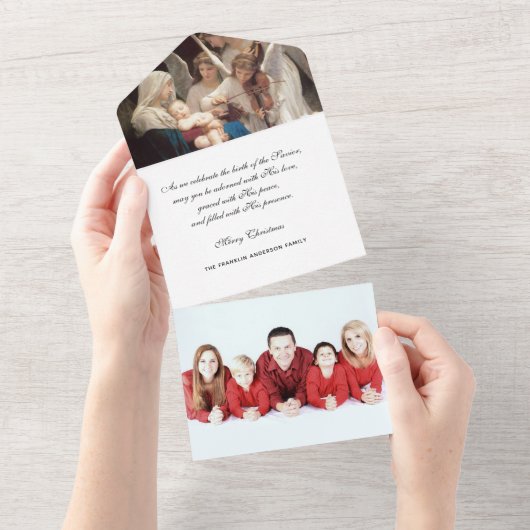 クリスマス宗教的な写真ヴァージンメアリー・イエス・エンジェルス オールインワン招待状 (貼ってはがせる)