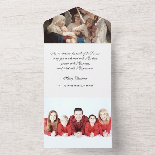 クリスマス宗教的な写真ヴァージンメアリー・イエス・エンジェルス オールインワン招待状 (内側)