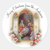 クリスマス宗教的ヴィンテージ出生 ラウンドシール (正面)