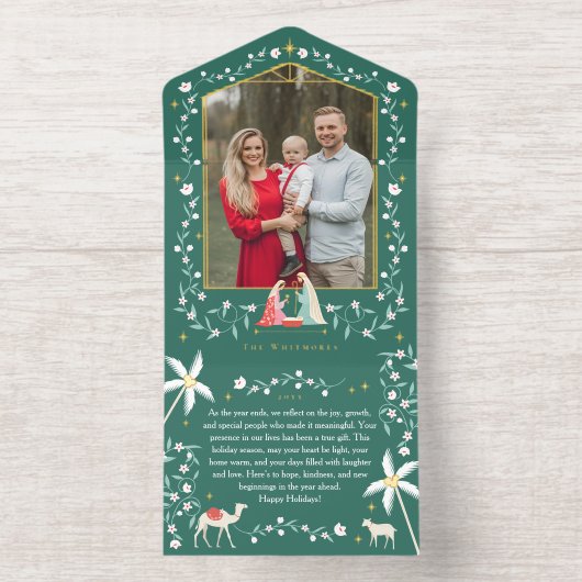 クリスマス宗教的出生シーン家族の写真 オールインワン招待状 (内側)