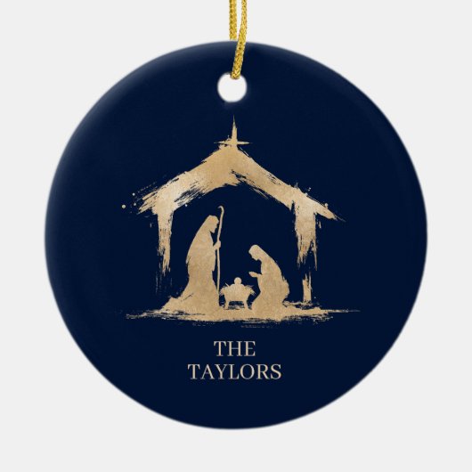 クリスマス宗教的出生シーン家族の写真 セラミックオーナメント (正面)