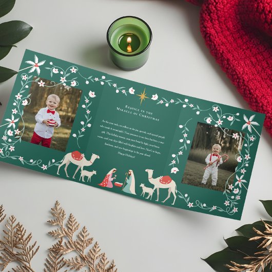 クリスマス宗教的出生シーン家族の写真 三つ折りクリスマスカード