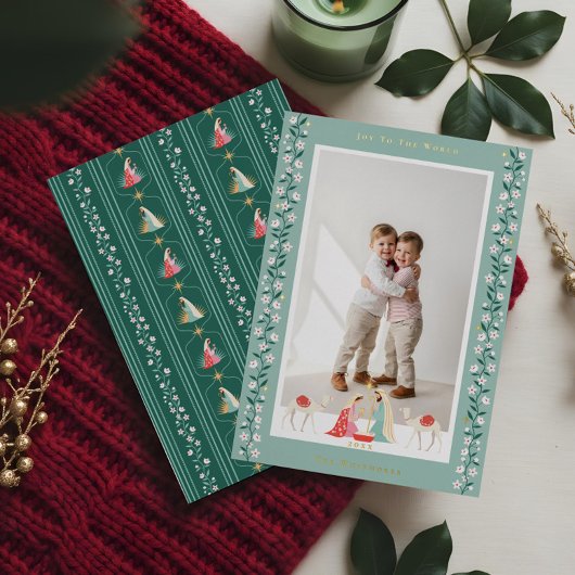 クリスマス宗教的出生シーン家族の写真 箔シーズンカード