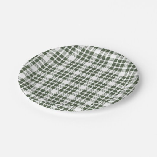 クリスマス定義ホリデーグリーンプレイド ペーパープレート (アングル)