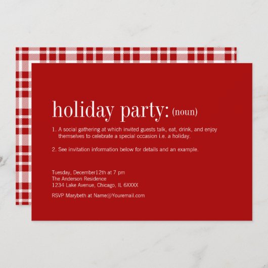 クリスマス定義ホリデーパーティー 招待状 (正面/裏面)
