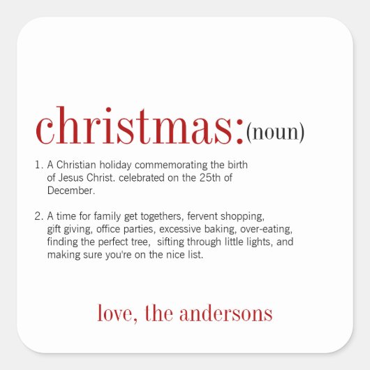 クリスマス定義ホワイトホリデー スクエアシール (正面)