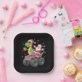 クリスマス家族お揃いサンタトラック恐竜 ペーパープレート (パーティー)