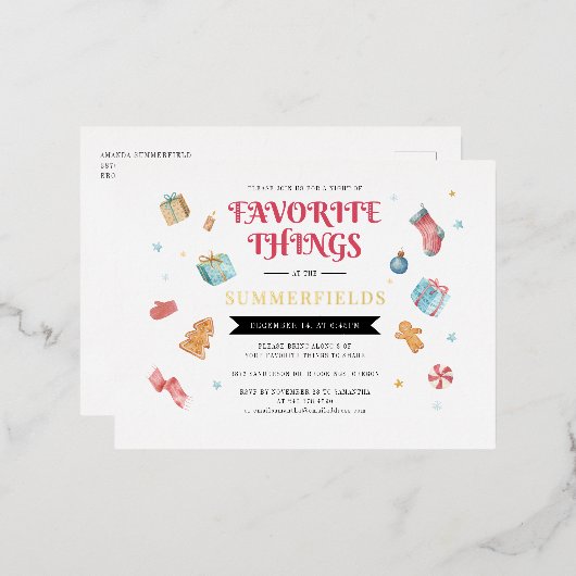 クリスマス家族のお気に入りの年次金ゴールド 箔シーズンポストカード (正面/裏面)