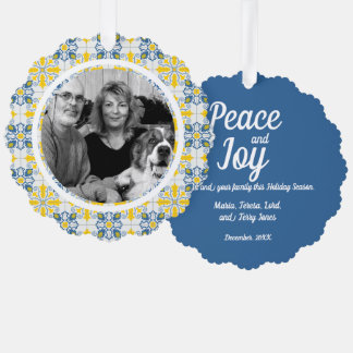クリスマス家族のためのortugueseタイル写真フレーム オーナメントカード