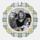 クリスマス家族のためのortugueseタイル写真フレーム オーナメントカード (正面)