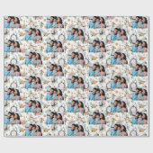 クリスマス家族の写真の白いヴィンテージパターン ラッピングペーパー (フラット)