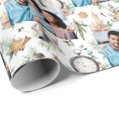 クリスマス家族の写真の白いヴィンテージパターン ラッピングペーパー (ロールコーナー)