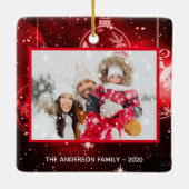 クリスマス家族の写真の赤い星がボーブル セラミックオーナメント (裏面)