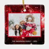 クリスマス家族の写真の赤い星がボーブル セラミックオーナメント (正面)
