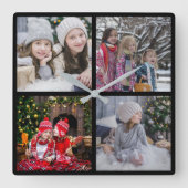 クリスマス家族の写真コラージュを作成する スクエア壁時計 (正面)