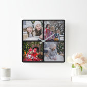 クリスマス家族の写真コラージュを作成する スクエア壁時計 (ホーム)