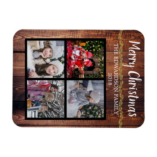 クリスマス家族の写真コラージュを作成する マグネット (横)