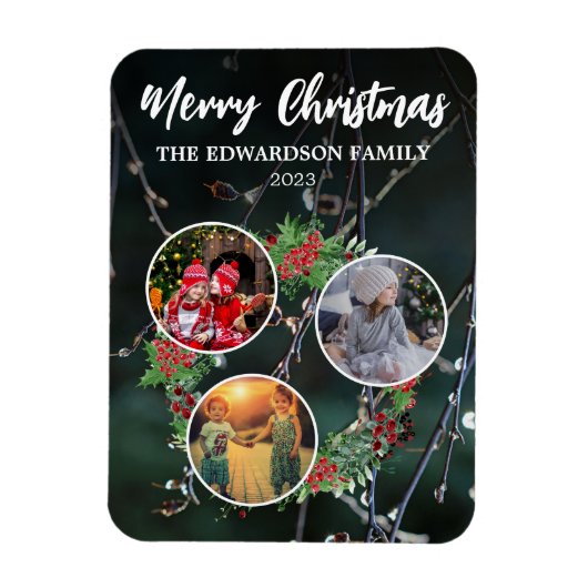 クリスマス家族の写真コラージュを作成する マグネット (縦)