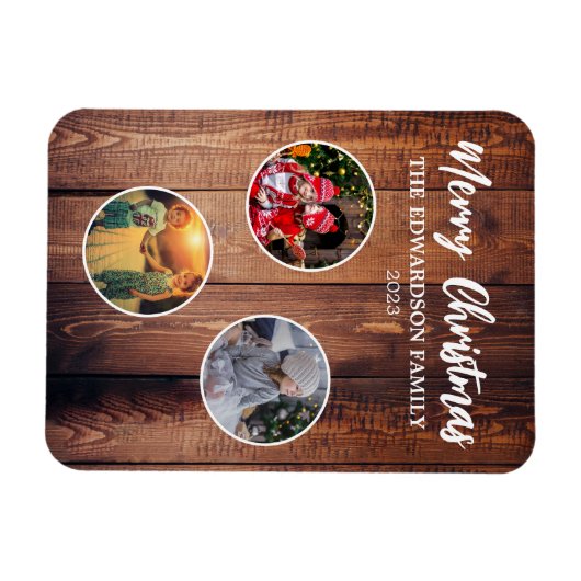 クリスマス家族の写真コラージュを作成する マグネット (横)